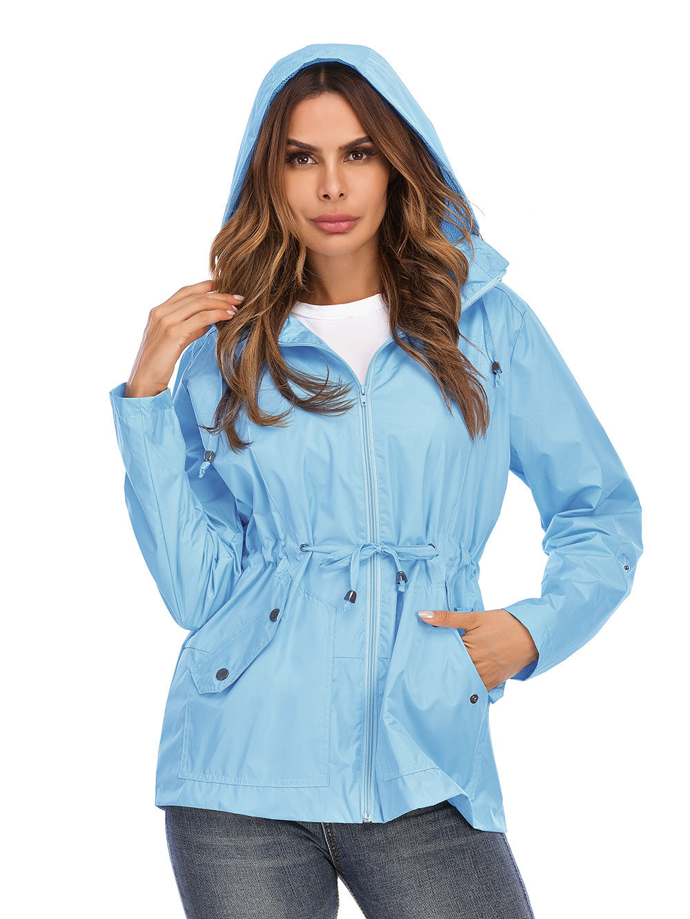 Raincoat Cinched Hoodie Breathable Mesh Outdoor Coats