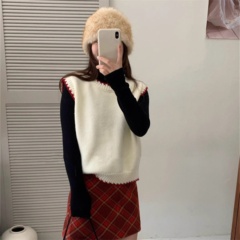 Women's Spring Stripe Round Neck Loose Bandage Dress Sleeveless Sweaters