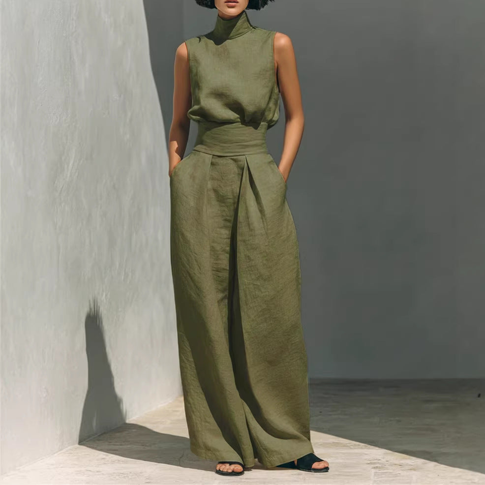 Women's Cotton Linen Sleeveless Trousers For Fashion Casual Suit