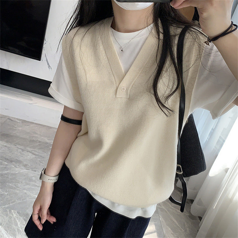 Women's Style Casual Knitted Outer Wear Fashionable Design Sense Vests