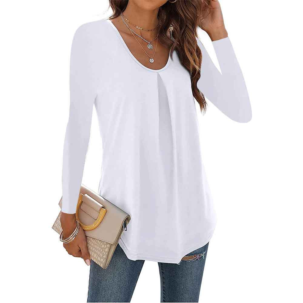 Solid Color Round Neck Dovetail Long Sleeve Women's T-shirt