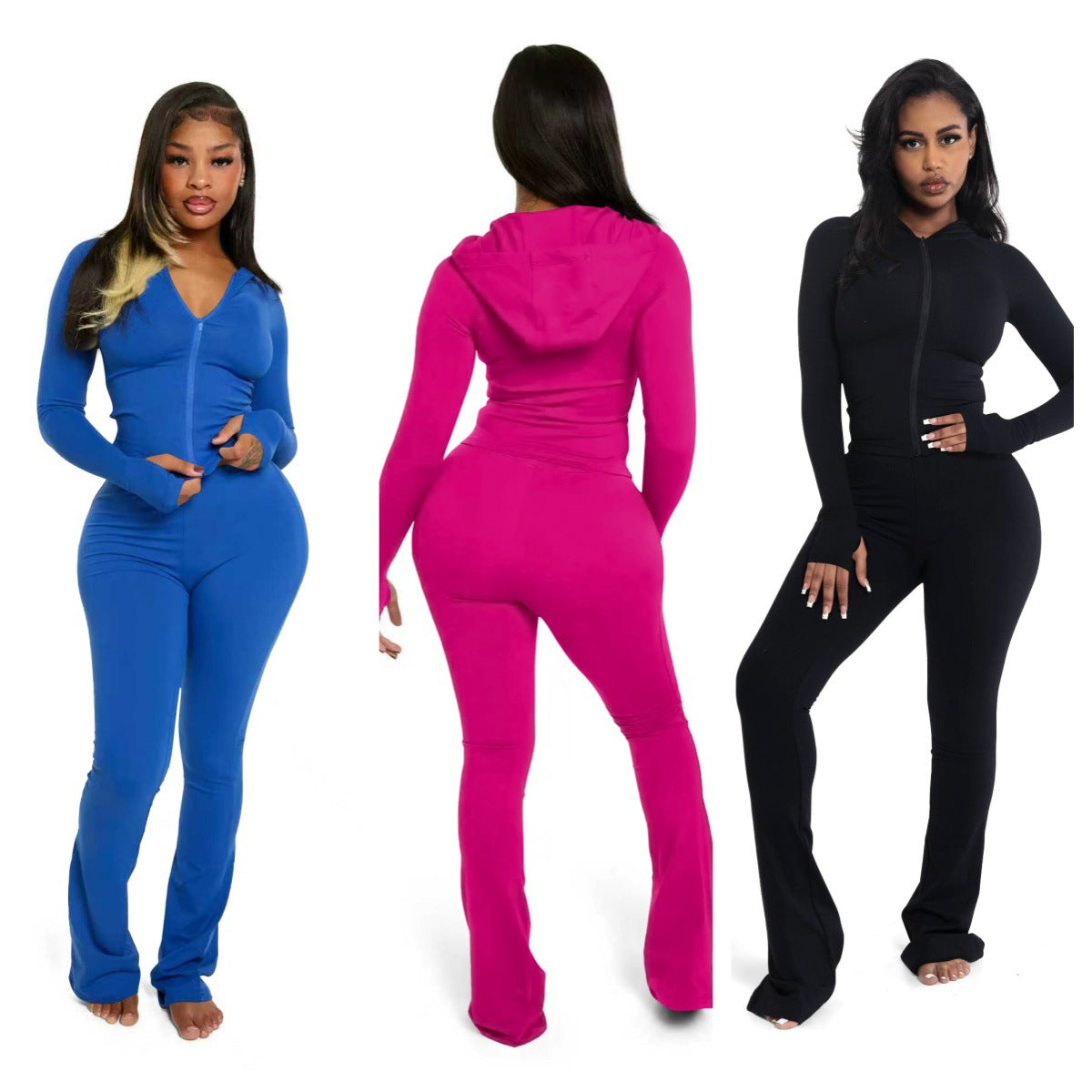 Women's Fashion Casual Solid Color Hooded Two-piece Suits