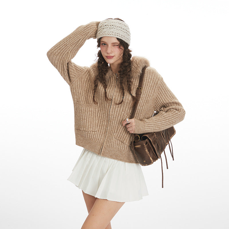 Women's New Fur Collar Hood Base Sweaters
