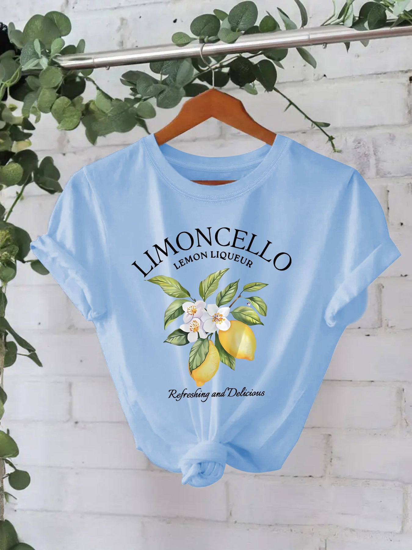 Women's Cotton Summer Sleeve Round Neck American Lemon Pattern Printed Shorts
