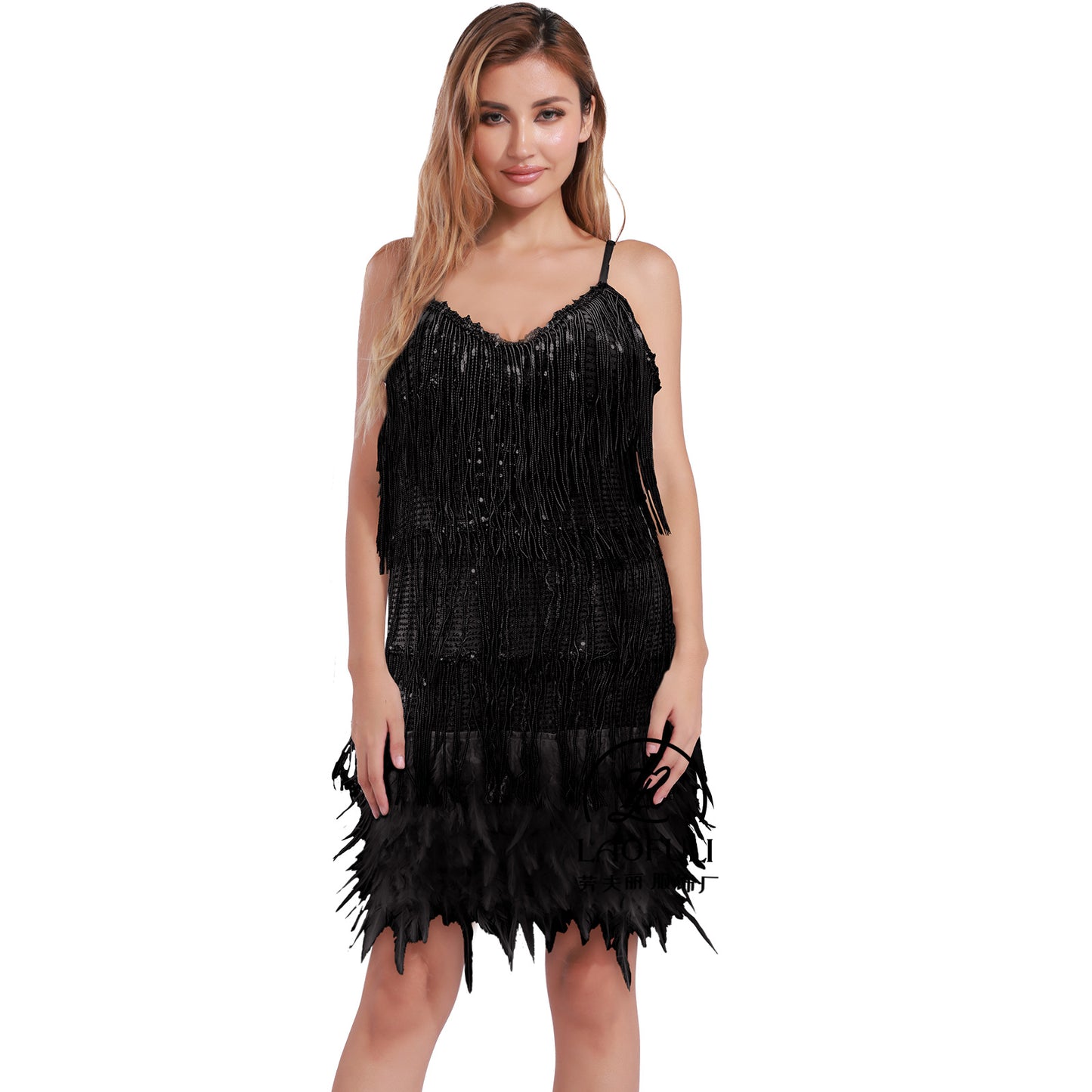 Women's Feather Sequins Dress Sexy Sequined Suspender Dresses