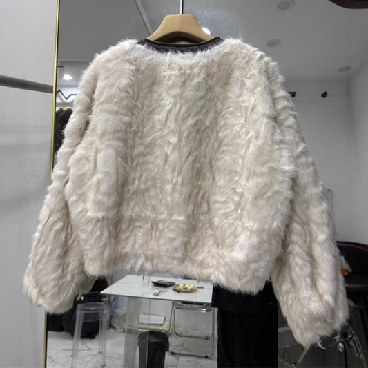 French Design Temperament Crew Neck Furry Imitation Coats