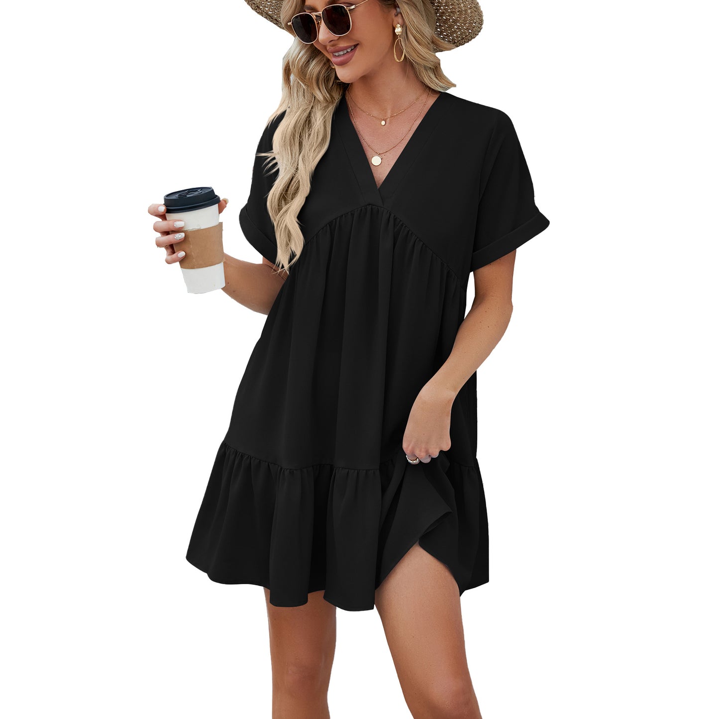 Casual Women's Solid Color Loose Pleated Dress
