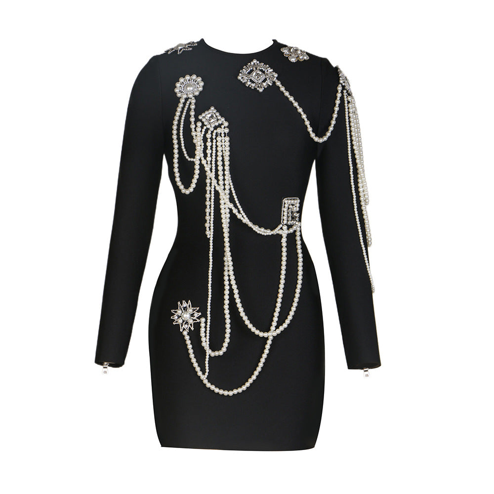 Neck Bead Chain Ornament Knitted Tight Dresses