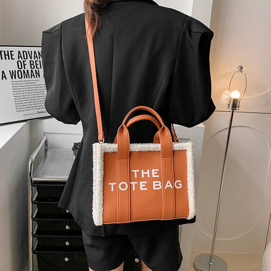 Women's Trendy Solid Color Letter Large Capacity Shoulder Bags