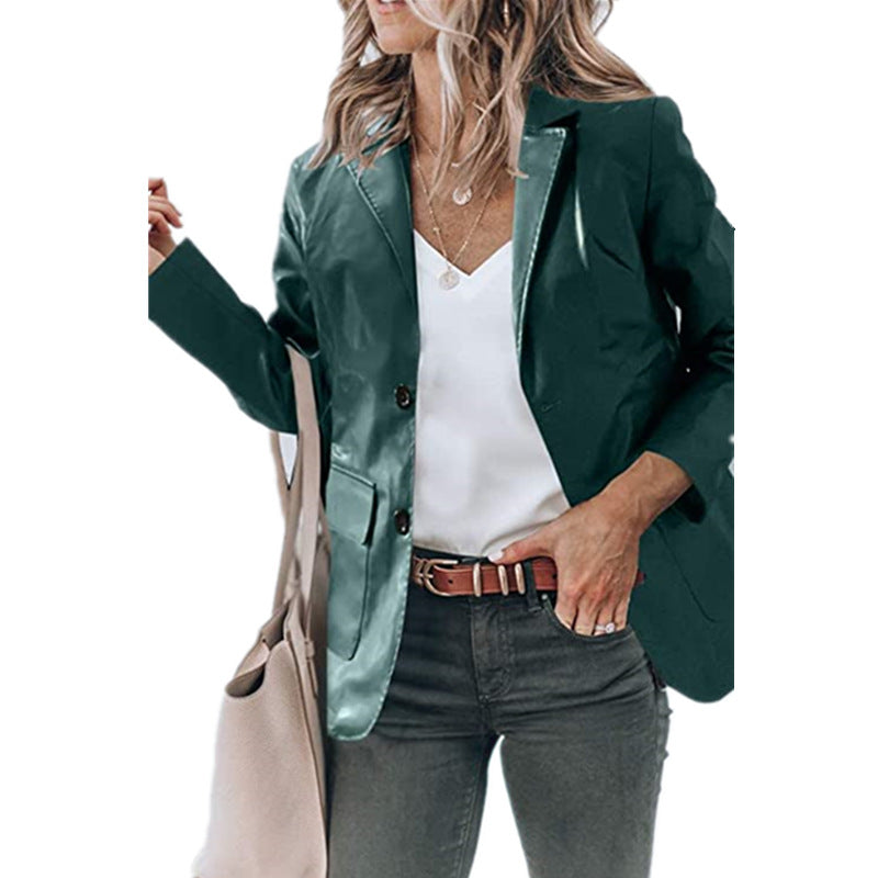 Women's Elegant Lapel Single Breasted Solid Color Tops