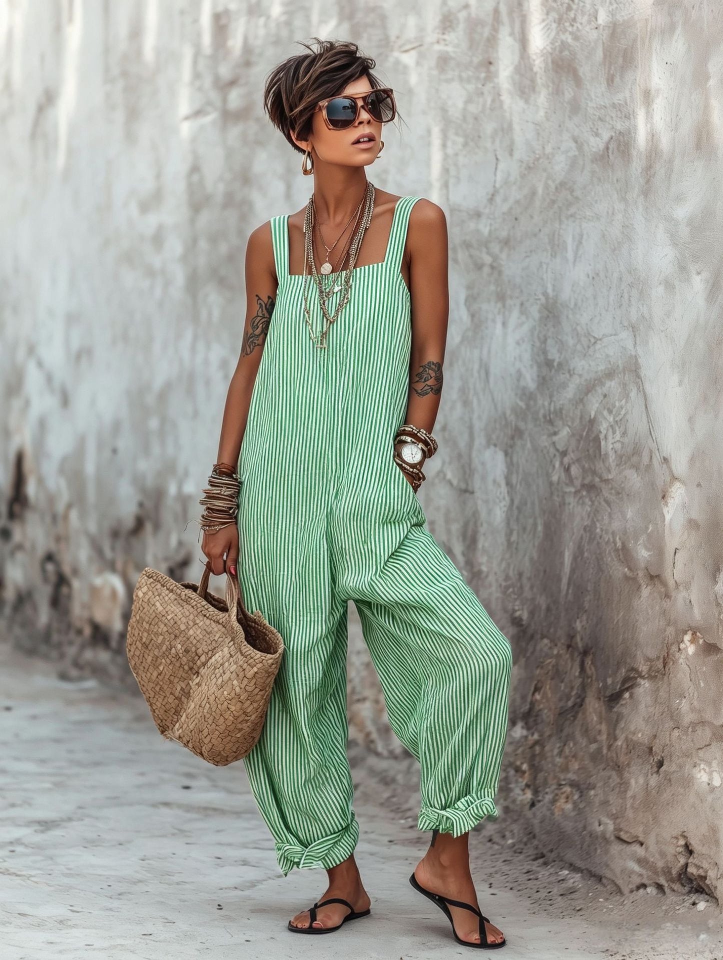 Women's Summer Idle Style Suspender Thin Stretchy Casual Beach Jumpsuits