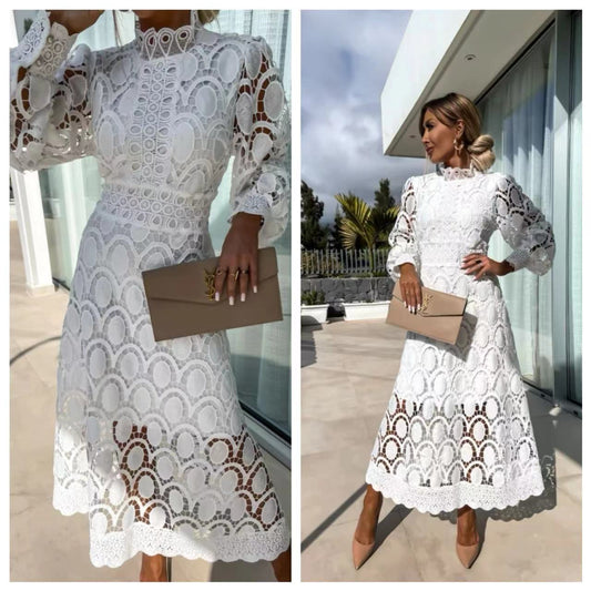 Collar Puff Sleeve Waist Slimming Dress Dresses
