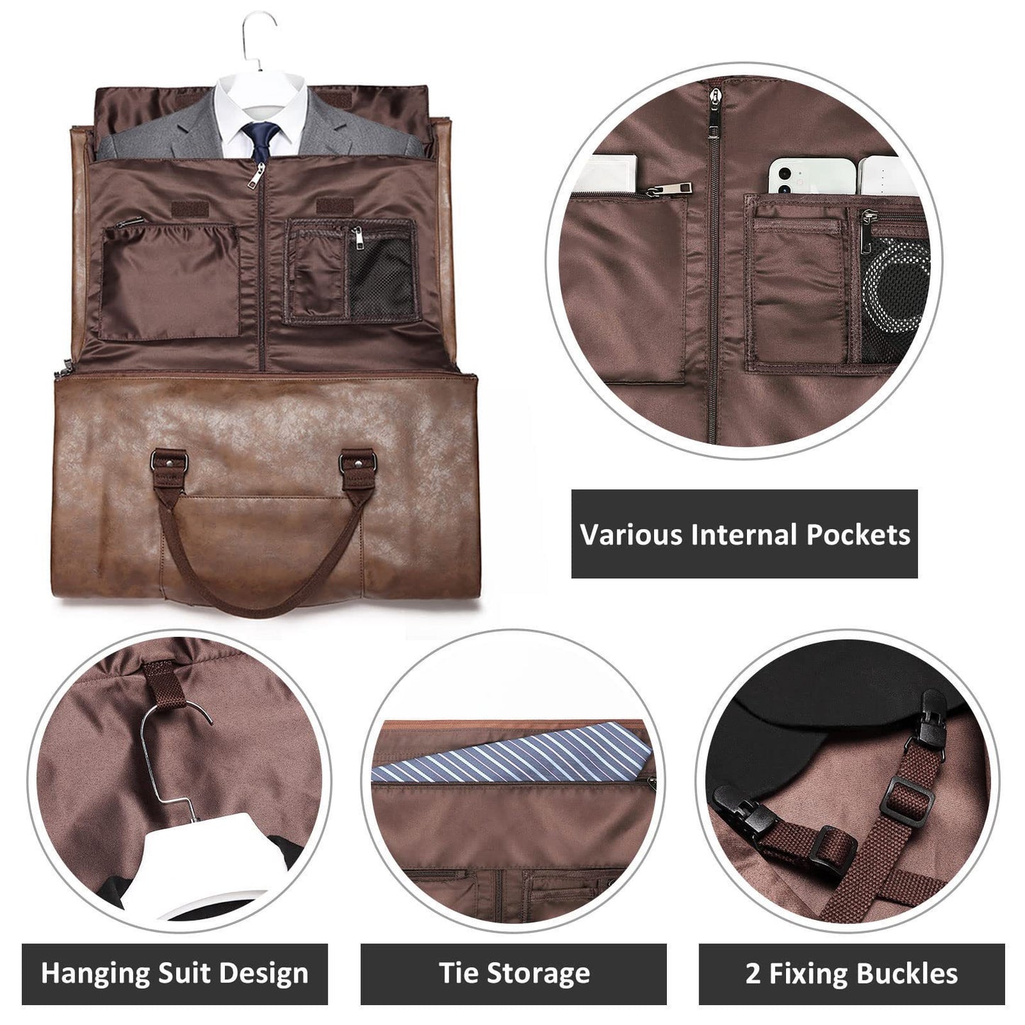 Men's Cloth Leather Clothing Convertible Suit With Travel Bags