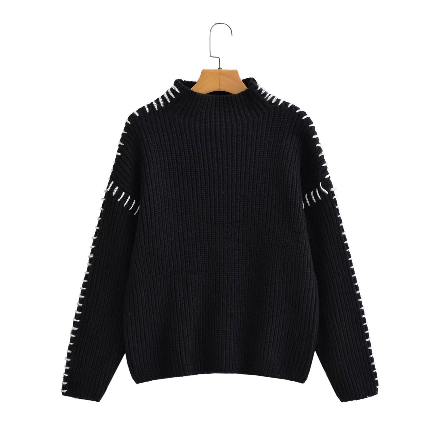 Women's Street Fashion High Collar Contrast Color Sweaters