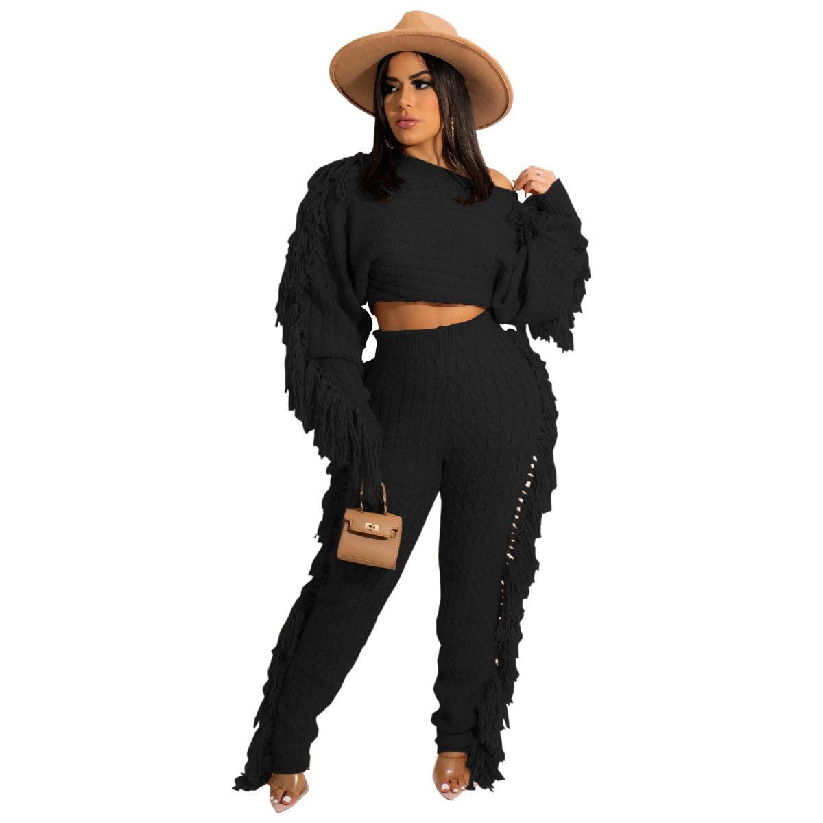 Women's Casual Solid Color Knitted Long Sleeve Suits