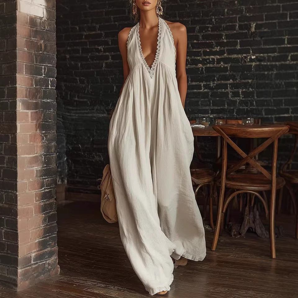 Casual Elegant Comfortable Lace Loose Linen Jumpsuits