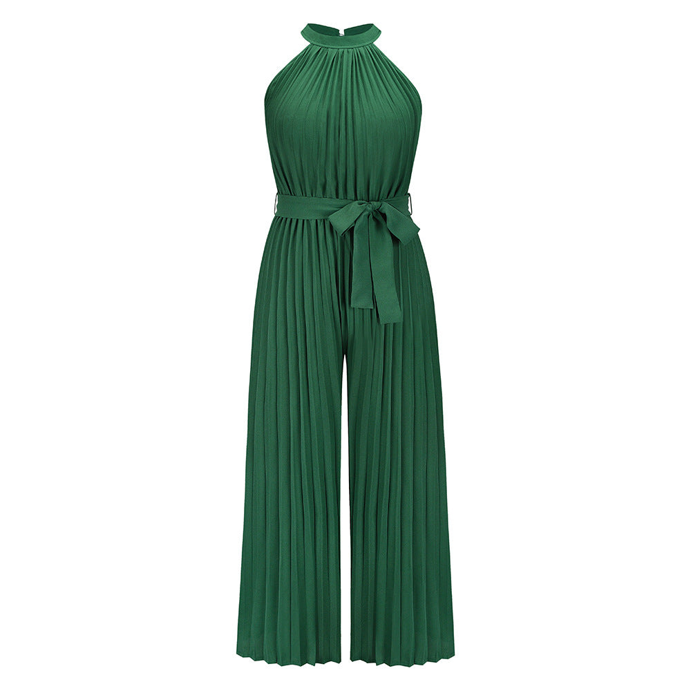 Women's Pleated One-piece Trousers Summer Lace Up Jumpsuits