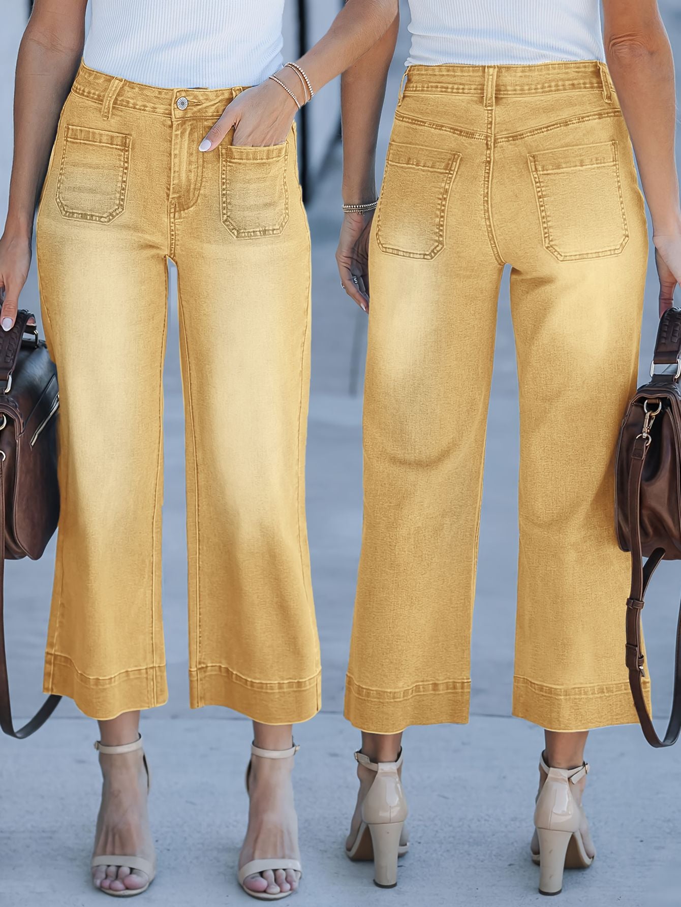 Loose Slimming Wide Leg Washed Cropped Women's Jeans