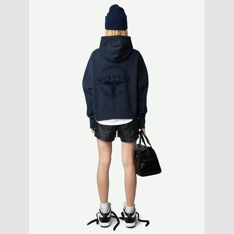 Women's Niche Front Wings Printing Back Angel Flocking Sweaters