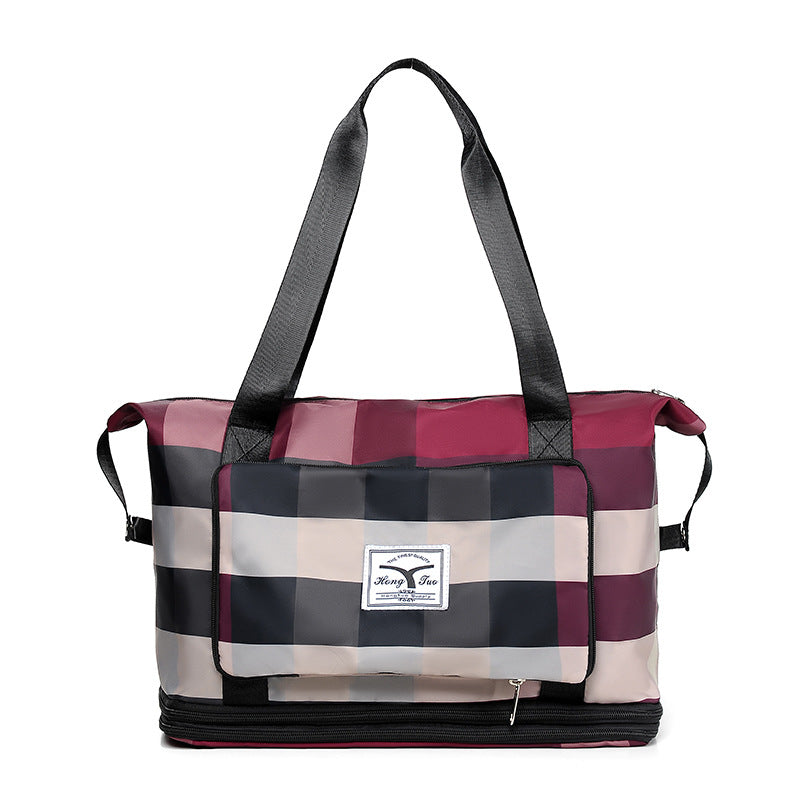 Wet Separation Fashion Plaid Short-distance Portable Travel Bags