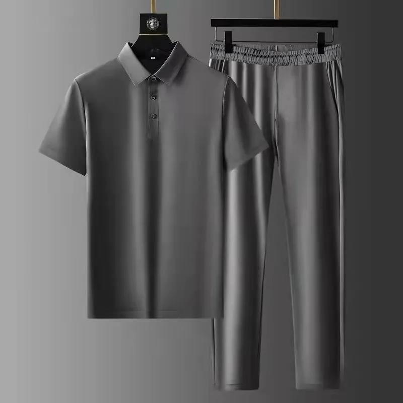 Men's Elastic Short-sleeved Two-piece Lapel Thin Suits