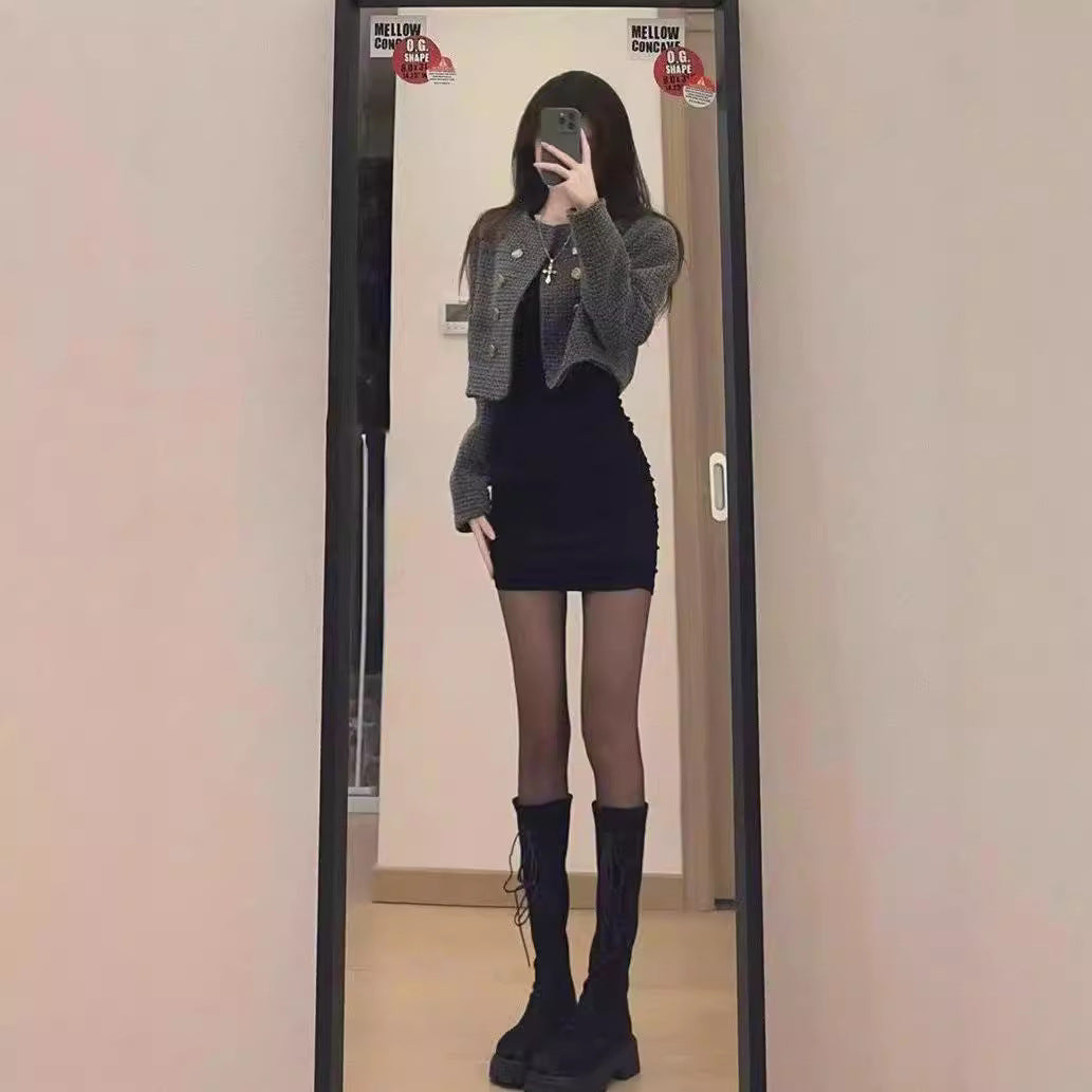 Style Pure Desire Knitted Inner Match Female Stepmother Hip Dress