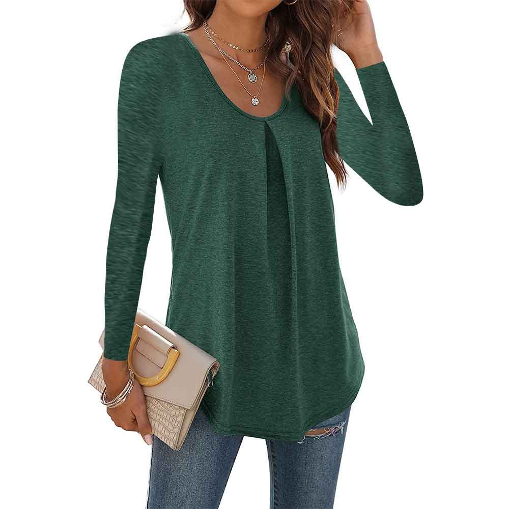 Solid Color Round Neck Dovetail Long Sleeve Women's T-shirt