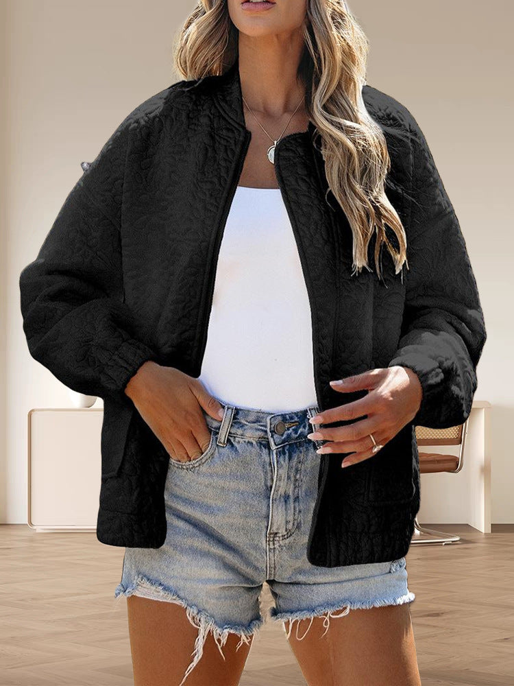 Women's Autumn Floral Texture Zip Long Sleeve Jackets