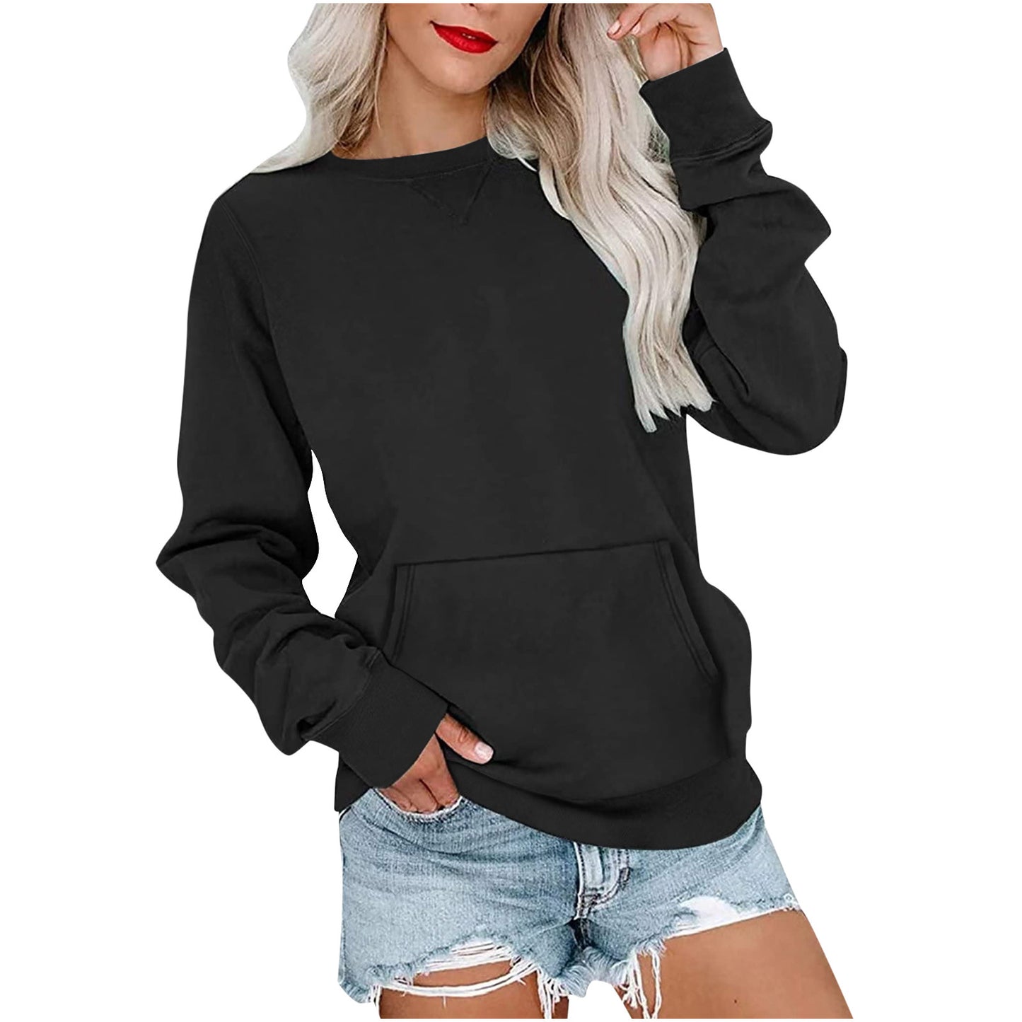 Women's Solid Color Round Neck Loose Long-sleeved Women's Sweater, Sweater