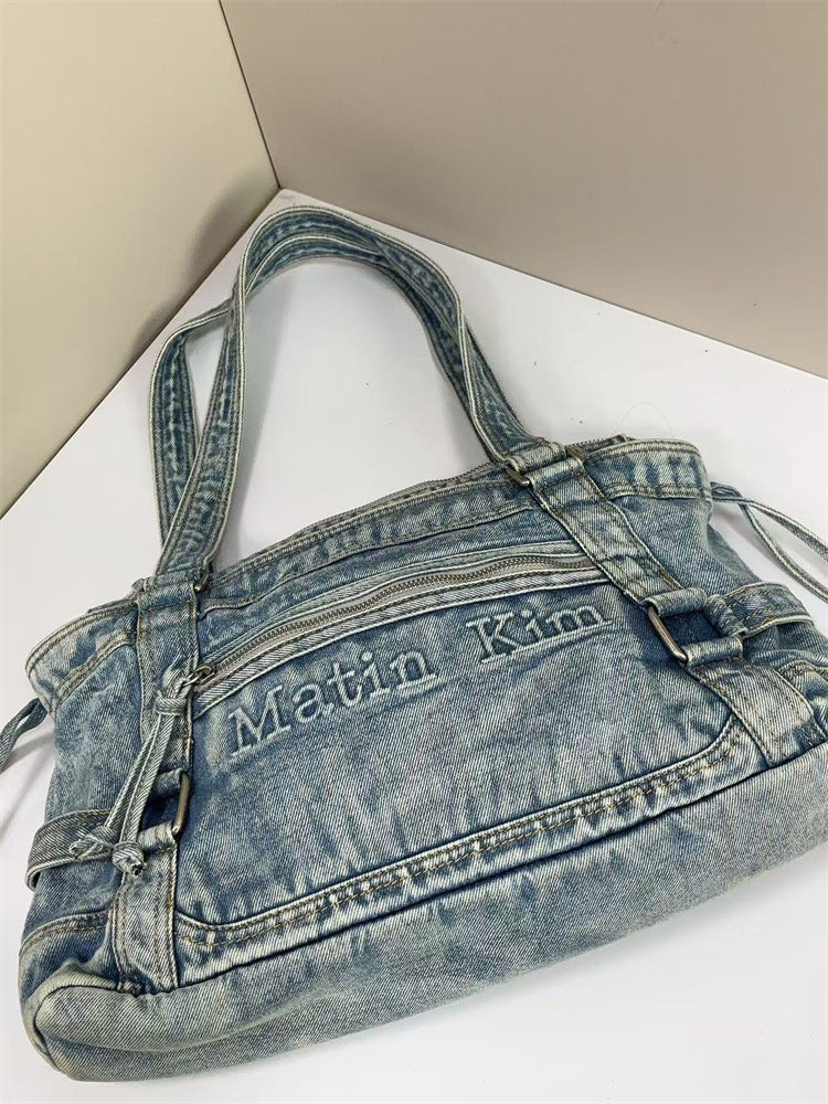 Women's Washed Denim Underarm Leisure Commute Shoulder Bags