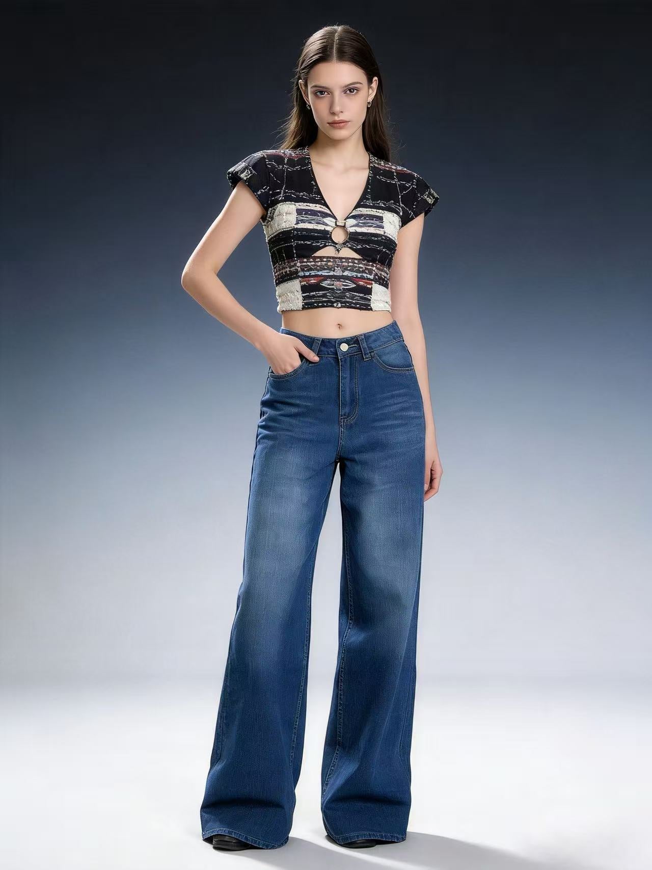 Women's Fashionable Retro High Waist Loose Straight Jeans