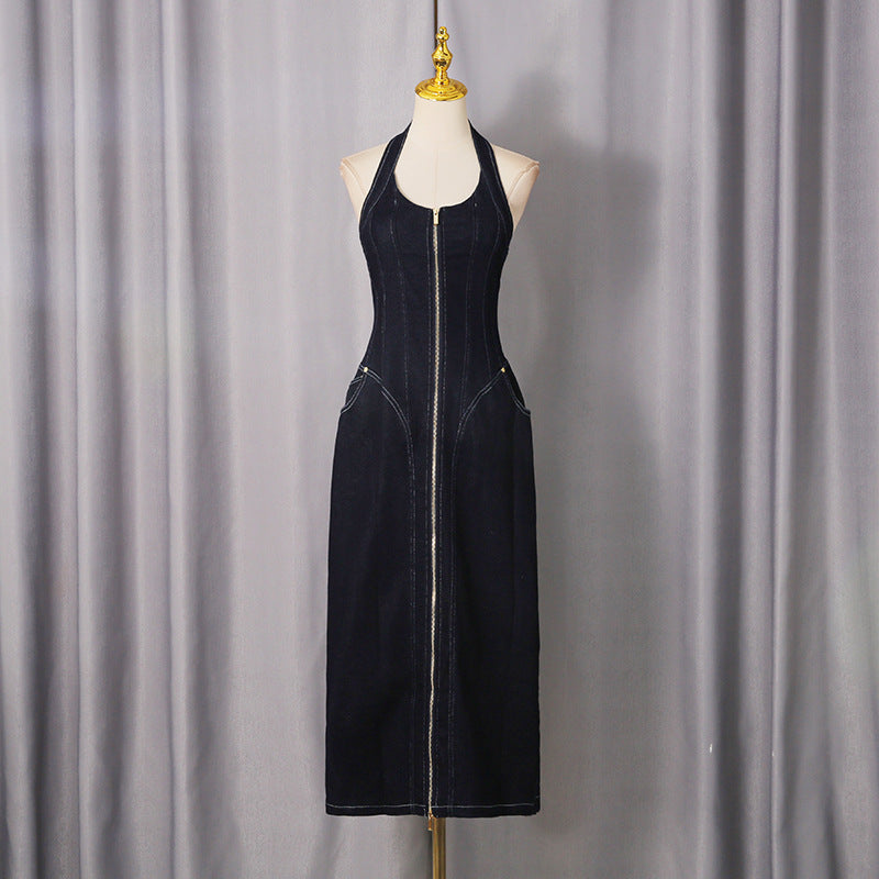 Women's Temperament Long Dress Autumn Zipper Design Fashionable Elegant Sexy Dresses