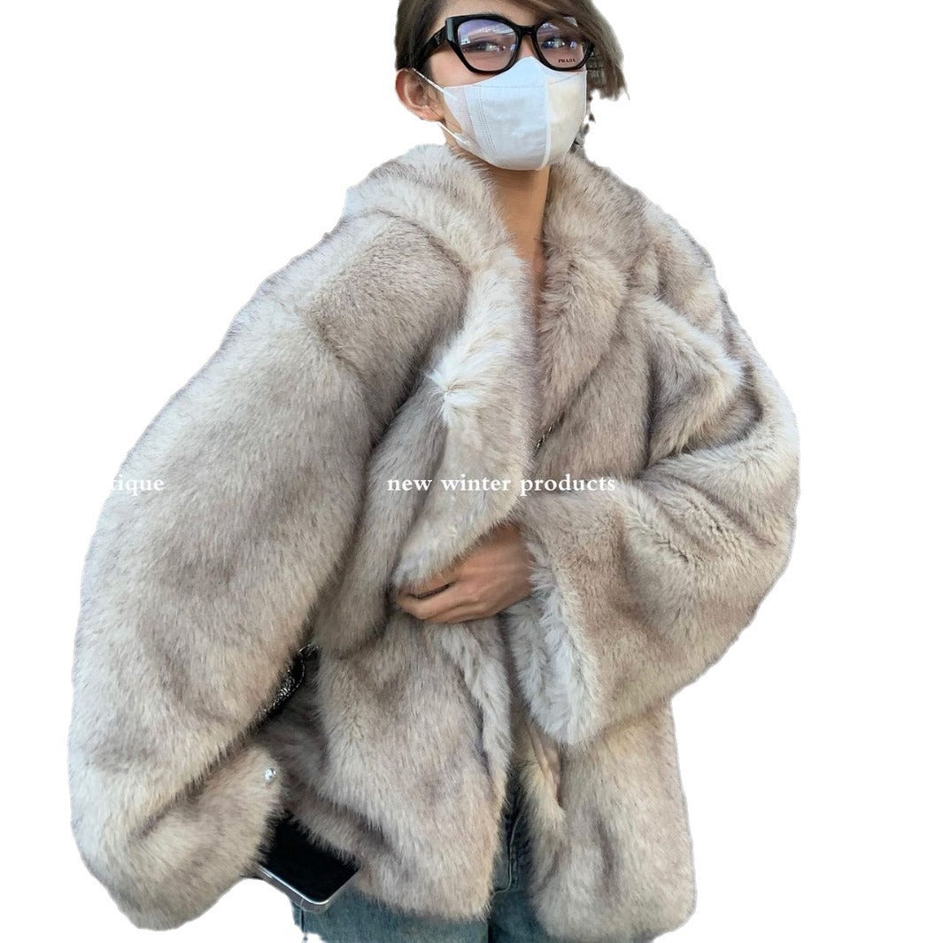 Women's Faux Fox Fur Mid-length Elegant Lapel Coats