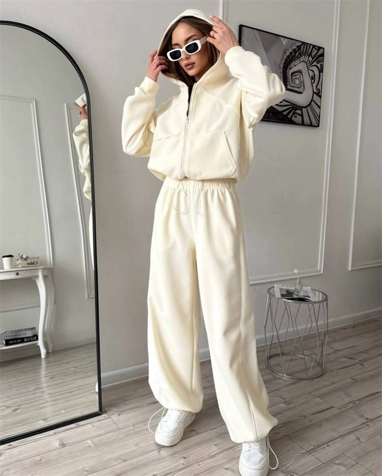 Women's Casual Sports Solid Color Long Sleeve Zipper Outerwear Suits