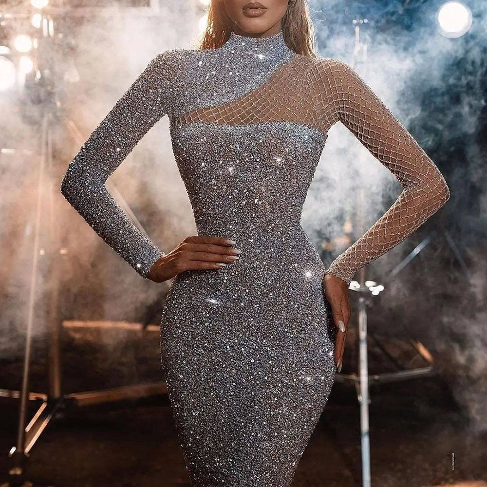 Women's Dress Hollow Out Bandeau Mesh Sequins Dresses