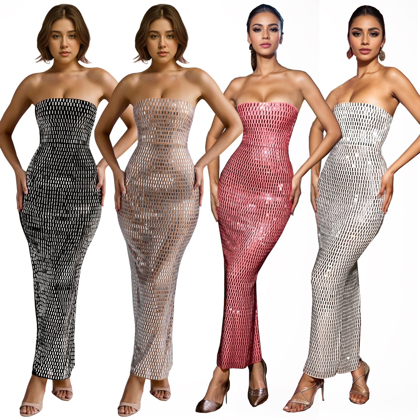 Women's Fashion Wear Solid Color Rhinestone Sleeveless Dresses