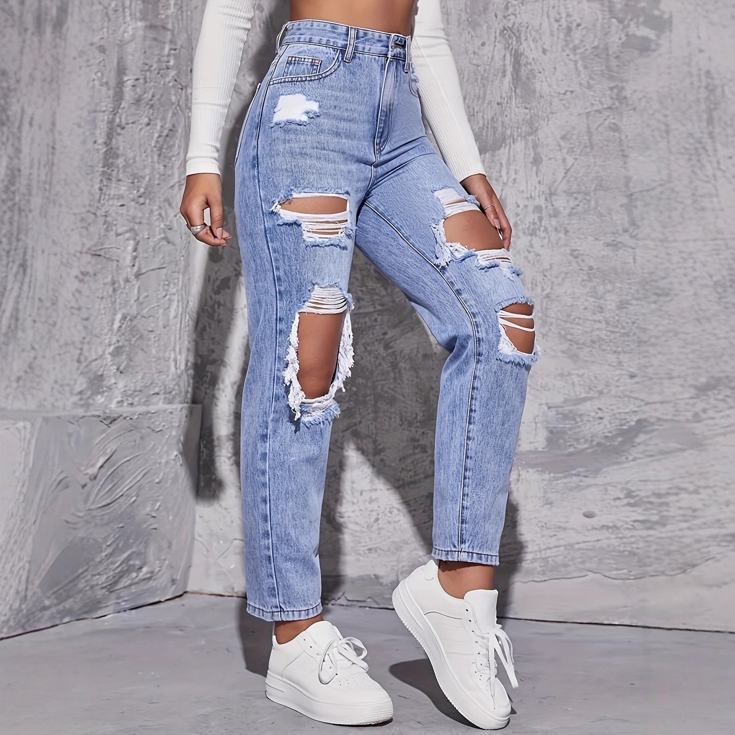 Women's Ripped Fried Salt Denim Smart Trousers Women's Jeans