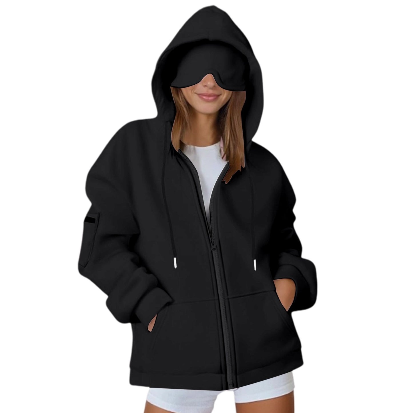 Hooded Eye Mask Home Lazy Pure Color Women's Sweater, Sweater