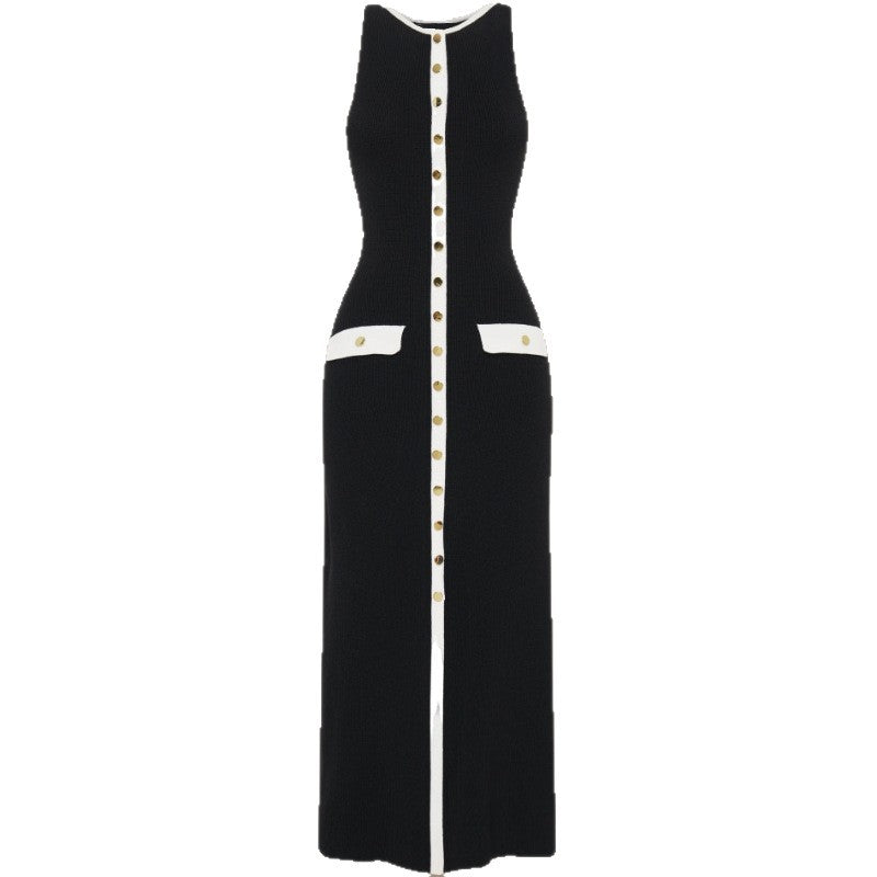 Slouchy Single-breasted Knitted Elegant Sleeveless Floor Dress