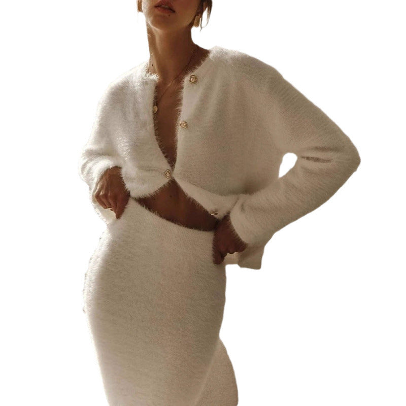 Women's Spring Solid Color Long Sleeve Button Skirts