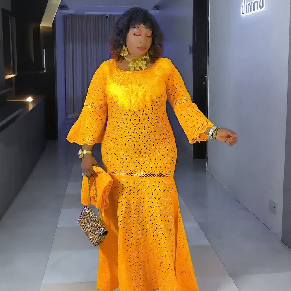 Women's African Wear Lace Long Robe Embroidered Dresses