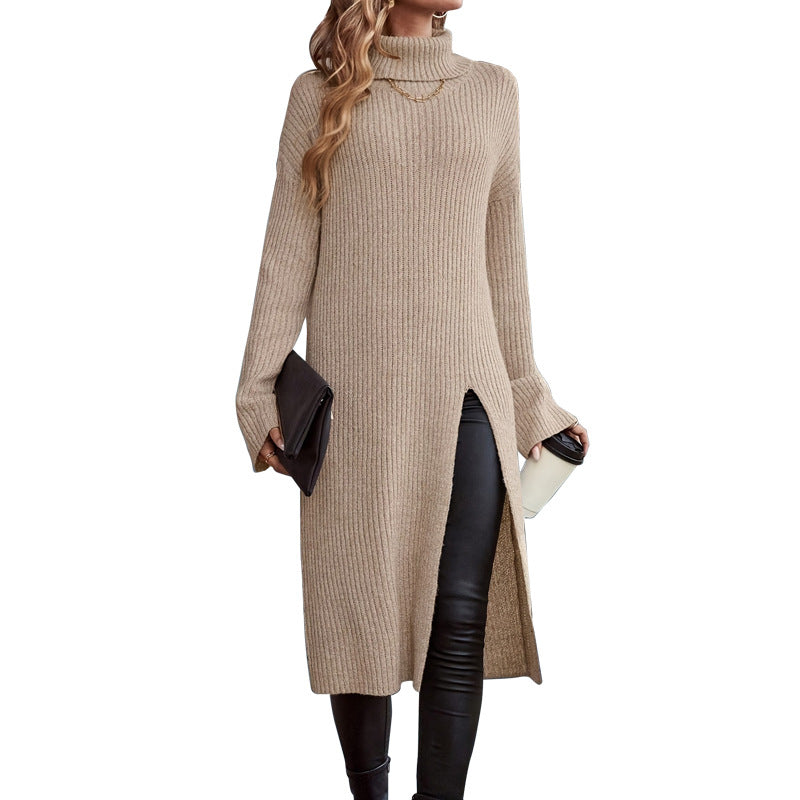 Loose High Collar Long Sleeve Split Sweaters