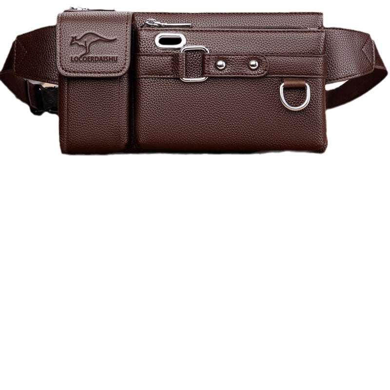 Men's Leather Texture Waterproof Trendy Large Capacity Men's Waist Packs