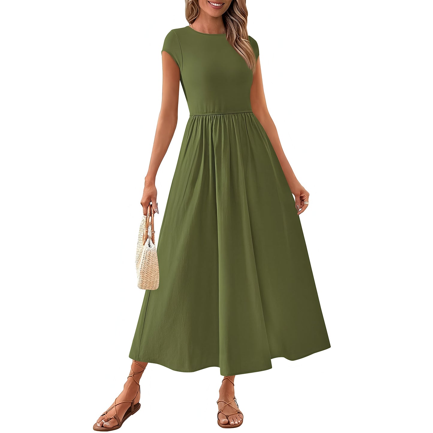 Women's Casual Seaside Vacation Style Cap Sleeve Stitching Dress