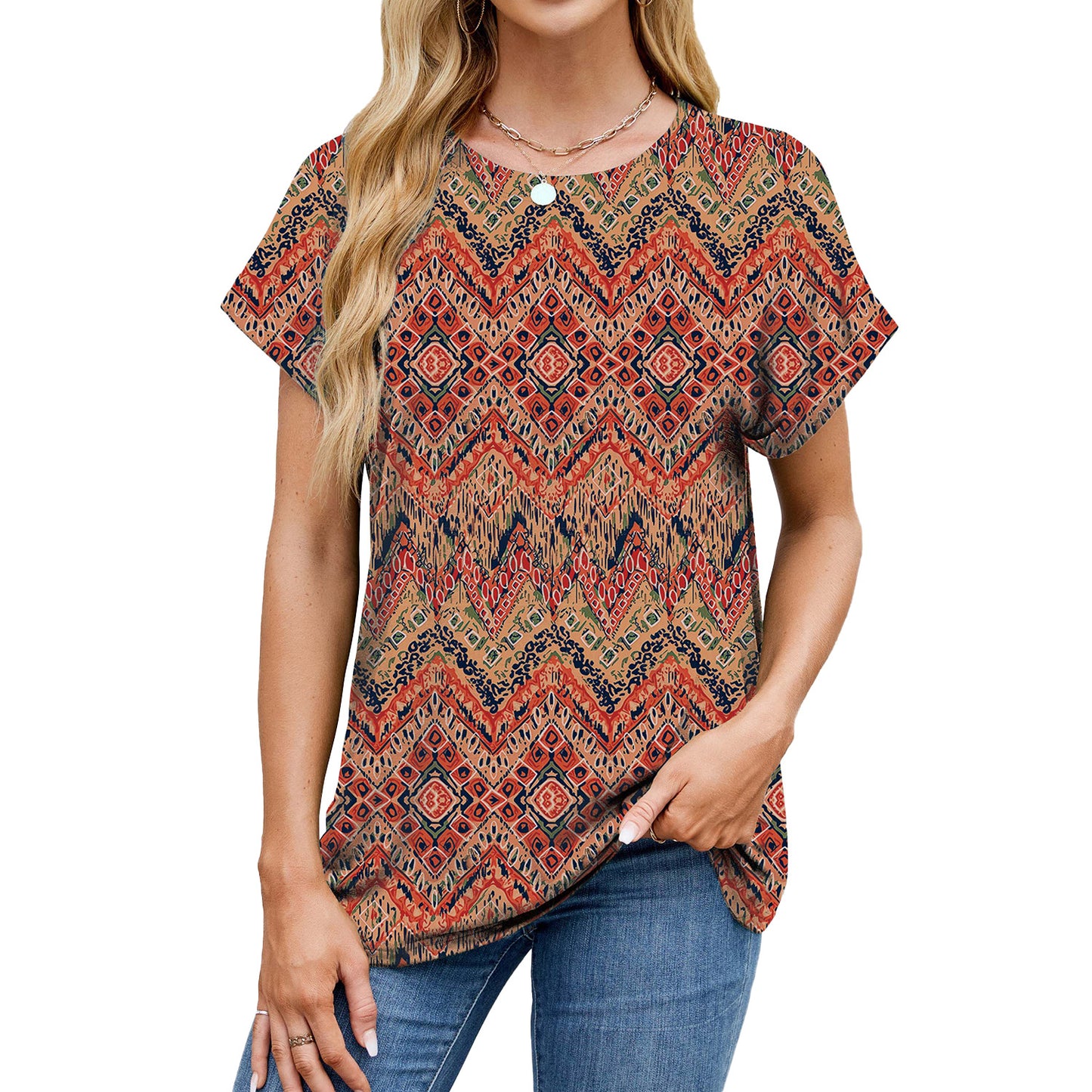 Women's Summer Printed Round Neck Loose Sleeves Women's T-shirt