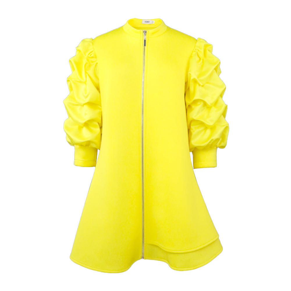 Stand Collar Dress Designer Model Pleated Cardigans