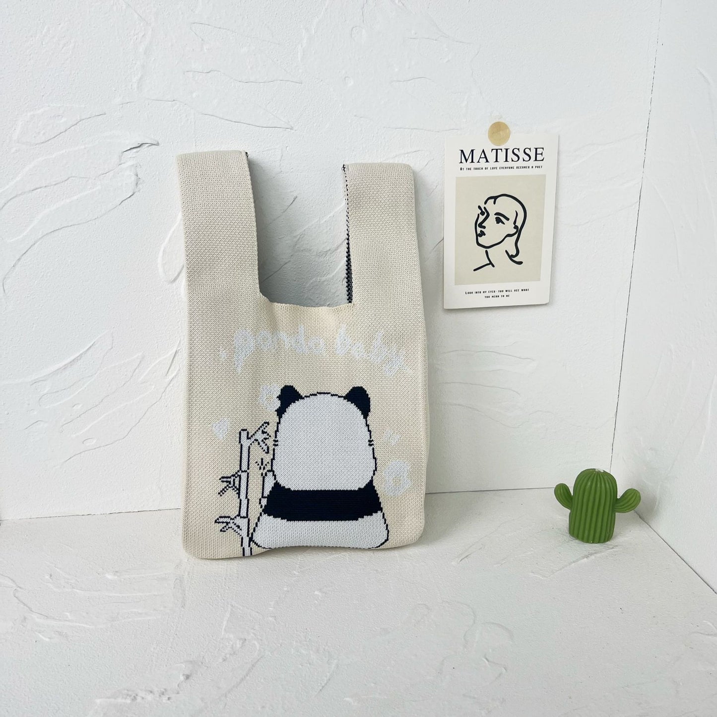 Women's High-grade Panda Knitted Polyester Knit Phone Bags