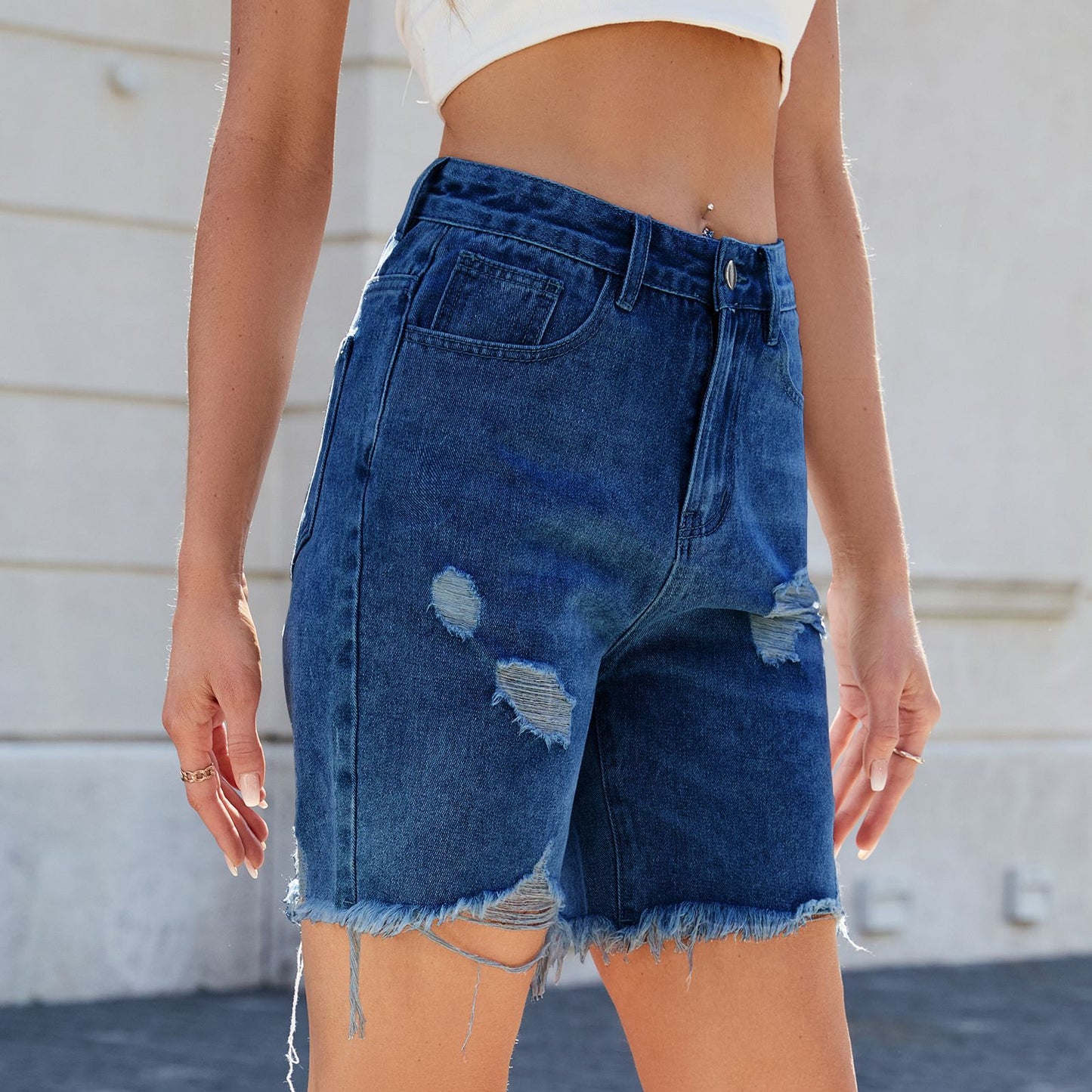 Women's Summer Washed Leisure Ripped Denim Cropped Women's Jeans