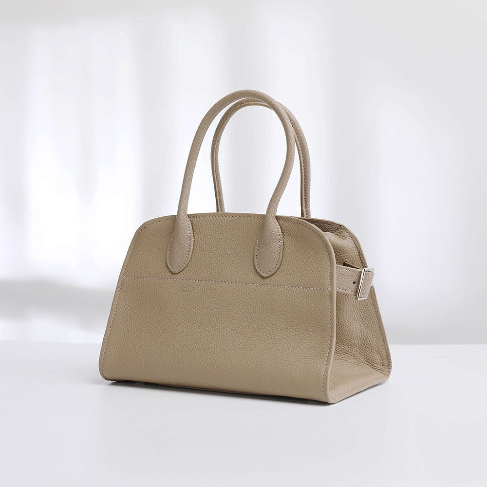 Layer Cowhide Real Lychee Pattern Large Handbags