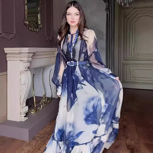 Women's Summer Printed Long Sleeve Fashionable Elegant Dresses